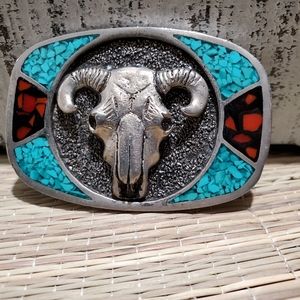 Belt Buckle Turquoise Bull Skull